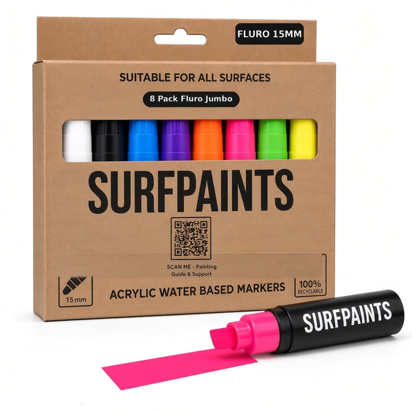 Surfpaints Acrylic Paint Pens 8 Pack - Fluro, 15mm Jumbo Tip