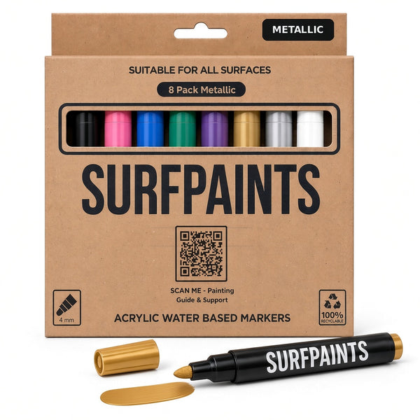 Surfpaints Acrylic Paint Pens 8 Pack - Metallic, 4mm Medium Tip