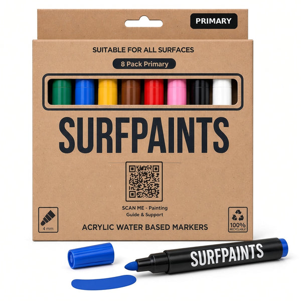 Surfpaints Acrylic Paint Pens 8 Pack - Primary, 4mm Medium Tip