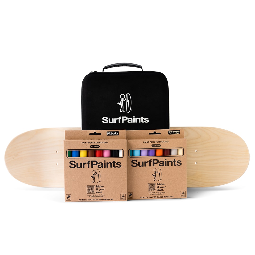 All-in-One Skateboard Art Kit: DIY Surface Prep, Paint & Customise - Includes Primary & Pastel Acrylic Sets