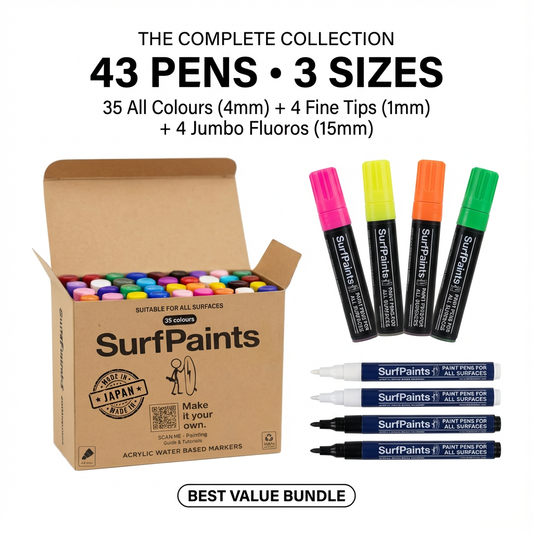 Surfpaints Complete Artist Set – Every Colour & Size in One Box - Artist Grade Weatherproof Formula for All Surfaces