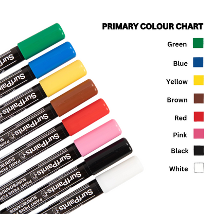 Primary Acrylic Paint Pens – 4mm Durable Bullet Nibs for All Surfaces – Premium Japanese Quality