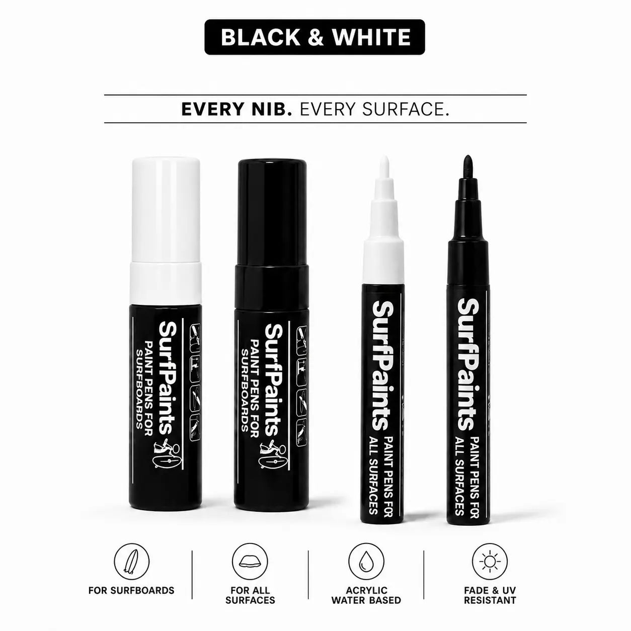 Surfpaints Black and White 15mm & 1mm fine tips