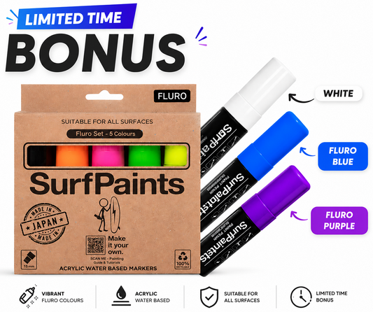 Fluro Acrylic Paint Pens - 15mm Jumbo Wide Nibs for All Surfaces – Premium Japanese Quality Surfpaints