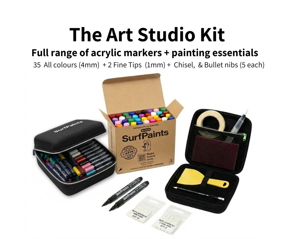 Surfpaints Complete Art Studio Kit. Full Acrylic Marker Range with Weatherproof Formula for All Surfaces