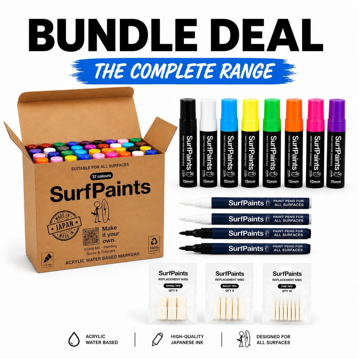 Surfpaints Complete Art Studio Kit. Full Acrylic Marker Range with Weatherproof Formula for All Surfaces Surfpaints