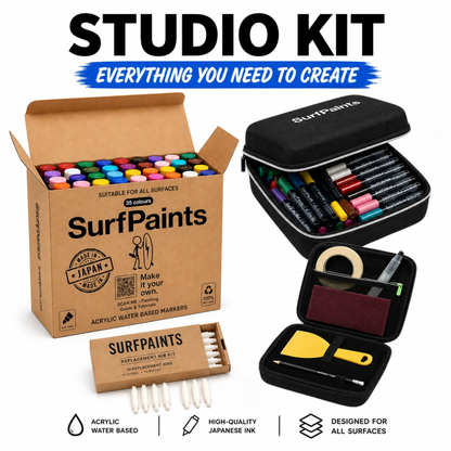 Surfpaints Complete Art Studio Kit. Full Acrylic Marker Range with Weatherproof Formula for All Surfaces