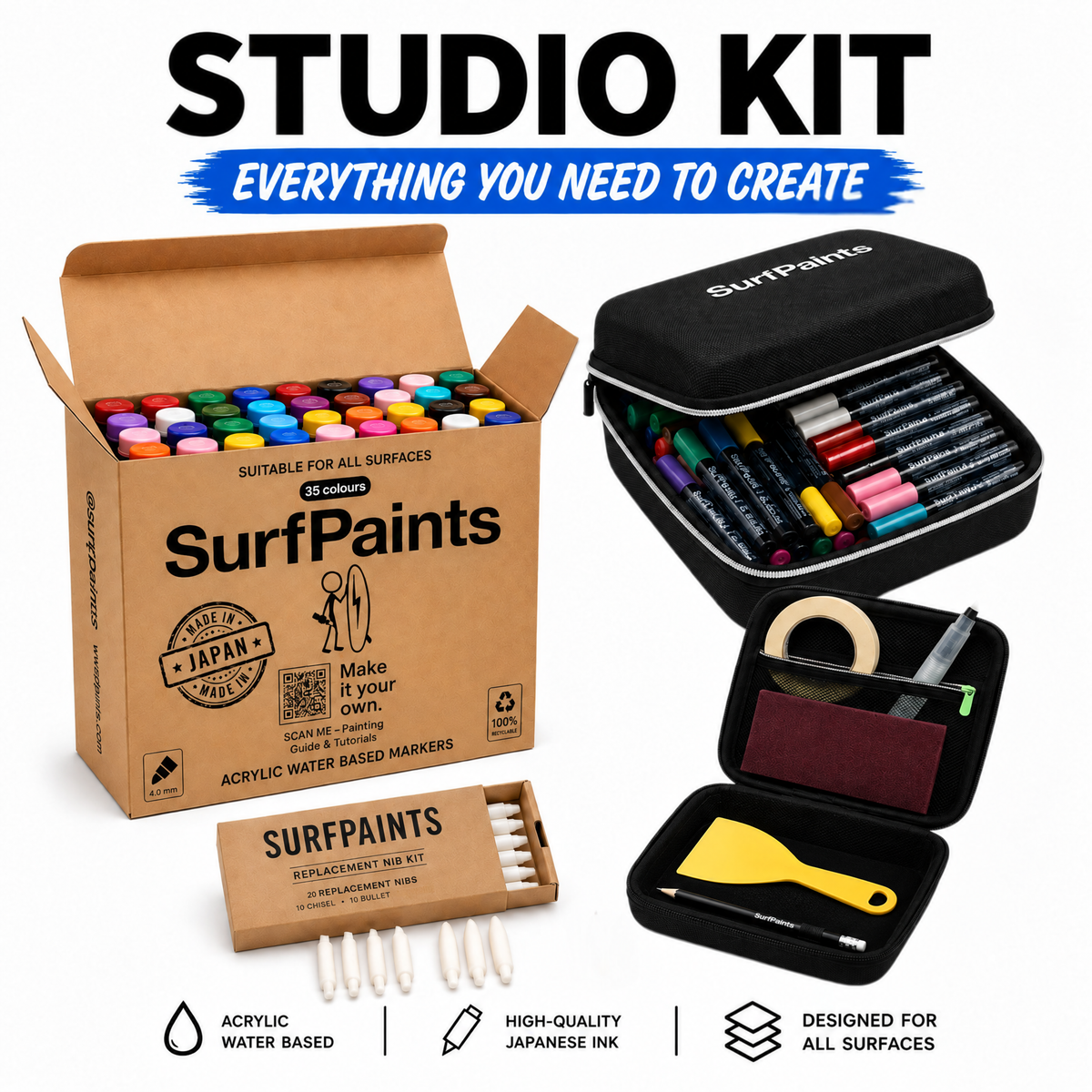 Complete Acrylic Paint Pen Studio Kit – 35 Colours + Case