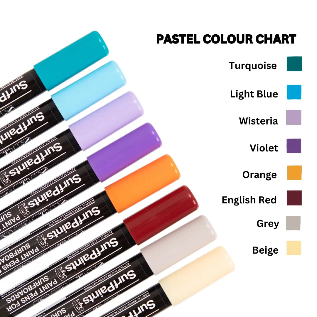 Surfpaints Pastel 8-Pack 4mm Acrylic Paint Pens – 8 Pastel Colours Swatch Chart