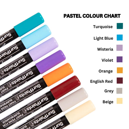 Surfpaints Pastel 8-Pack 4mm Acrylic Paint Pens – 8 Pastel Colours Swatch Chart