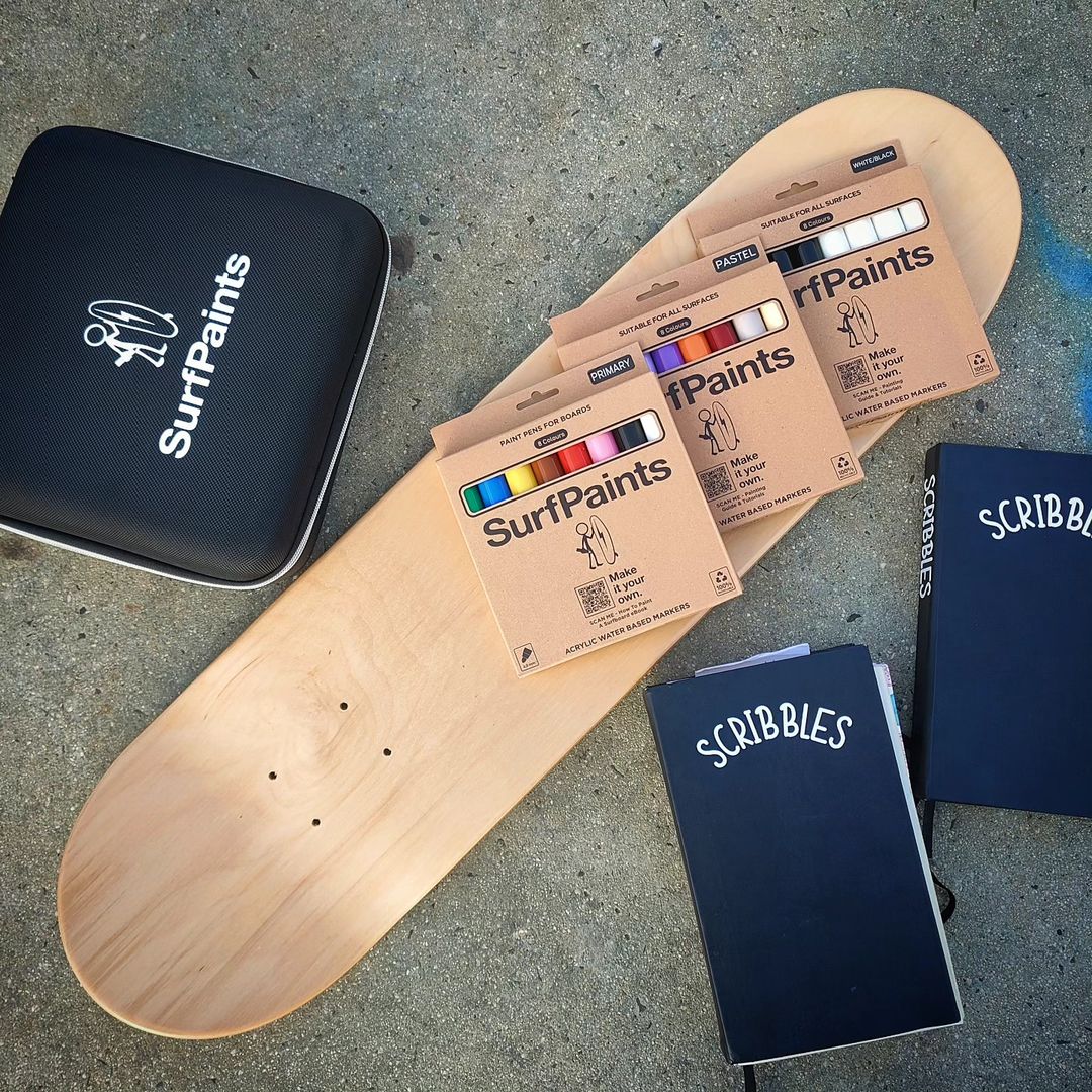 All-in-One Skateboard Art Kit: DIY Surface Prep, Paint & Customise - Includes Primary & Pastel Acrylic Sets
