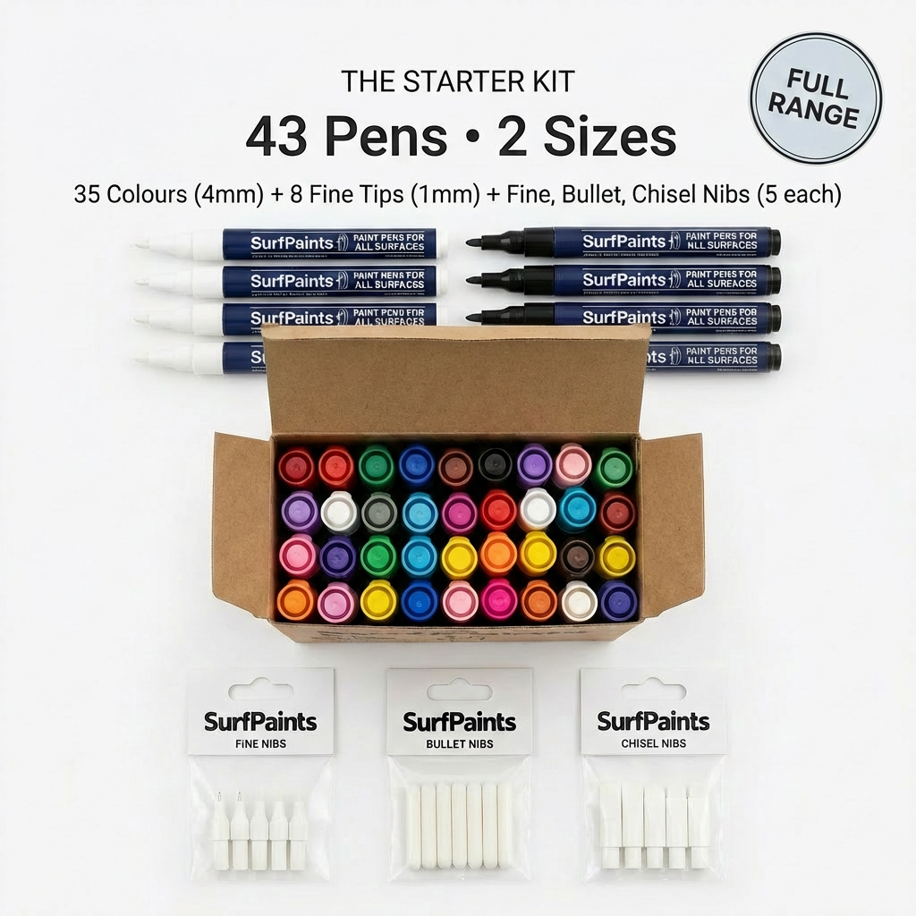 Surfpaints Complete Artist Set – Every Colour & Size in One Box - Artist Grade Weatherproof Formula for All Surfaces