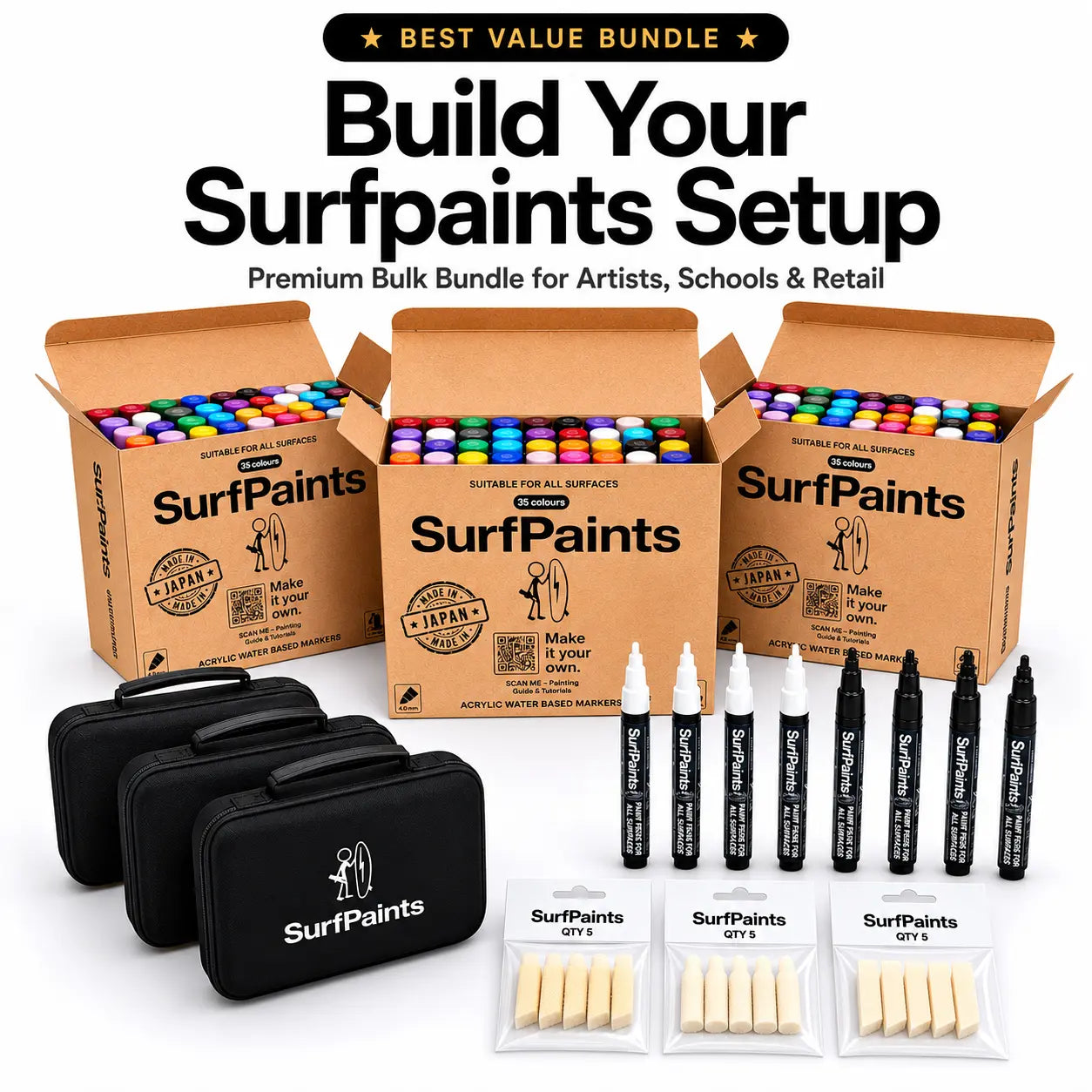 Surfpaints Creator Bundle – 3 Full 35 Colour Paint Pen Boxes + Artist Essentials Kit Surfpaints