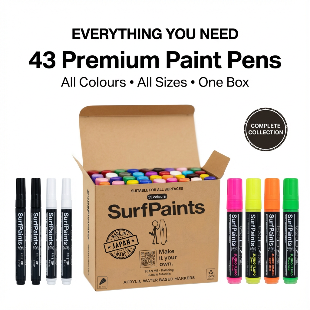 Surfpaints Complete Artist Set – Every Colour & Size in One Box - Artist Grade Weatherproof Formula for All Surfaces