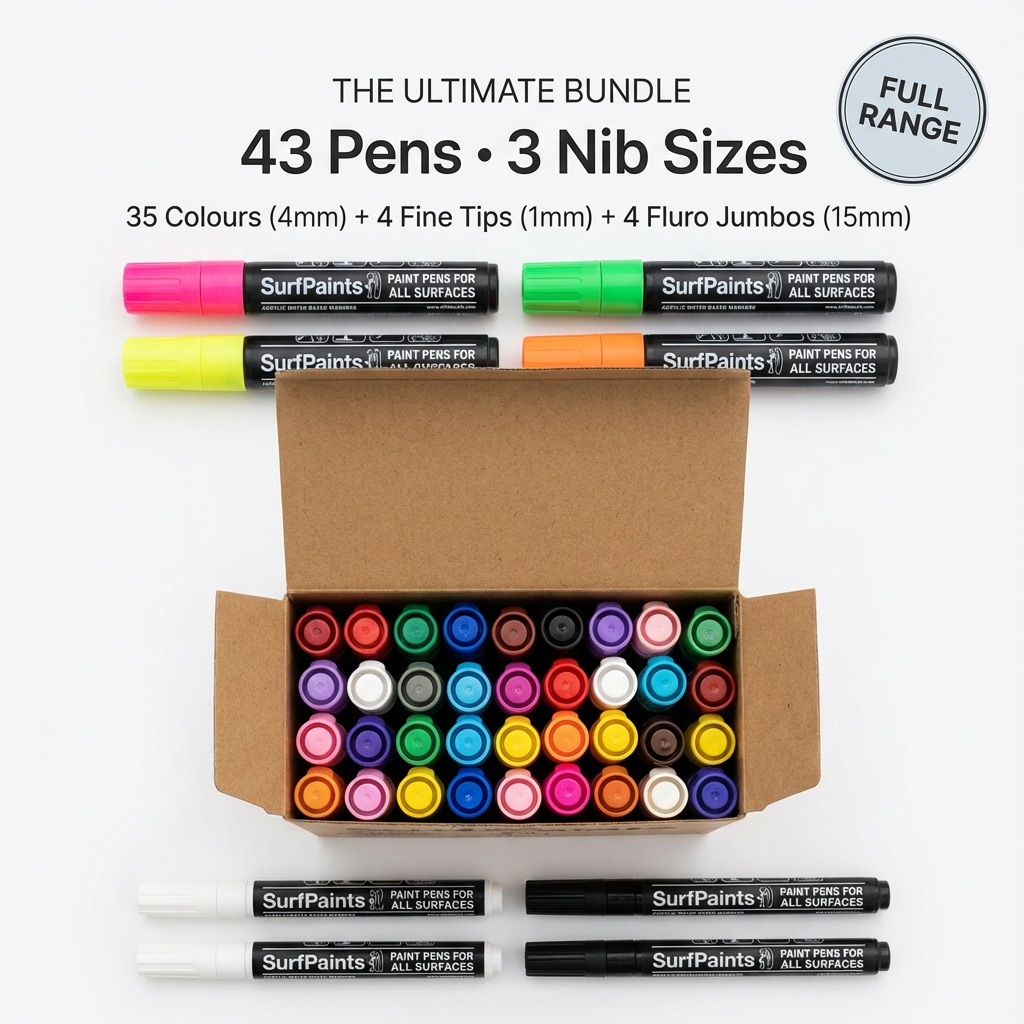 Surfpaints Complete Artist Set – Every Colour & Size in One Box - Artist Grade Weatherproof Formula for All Surfaces