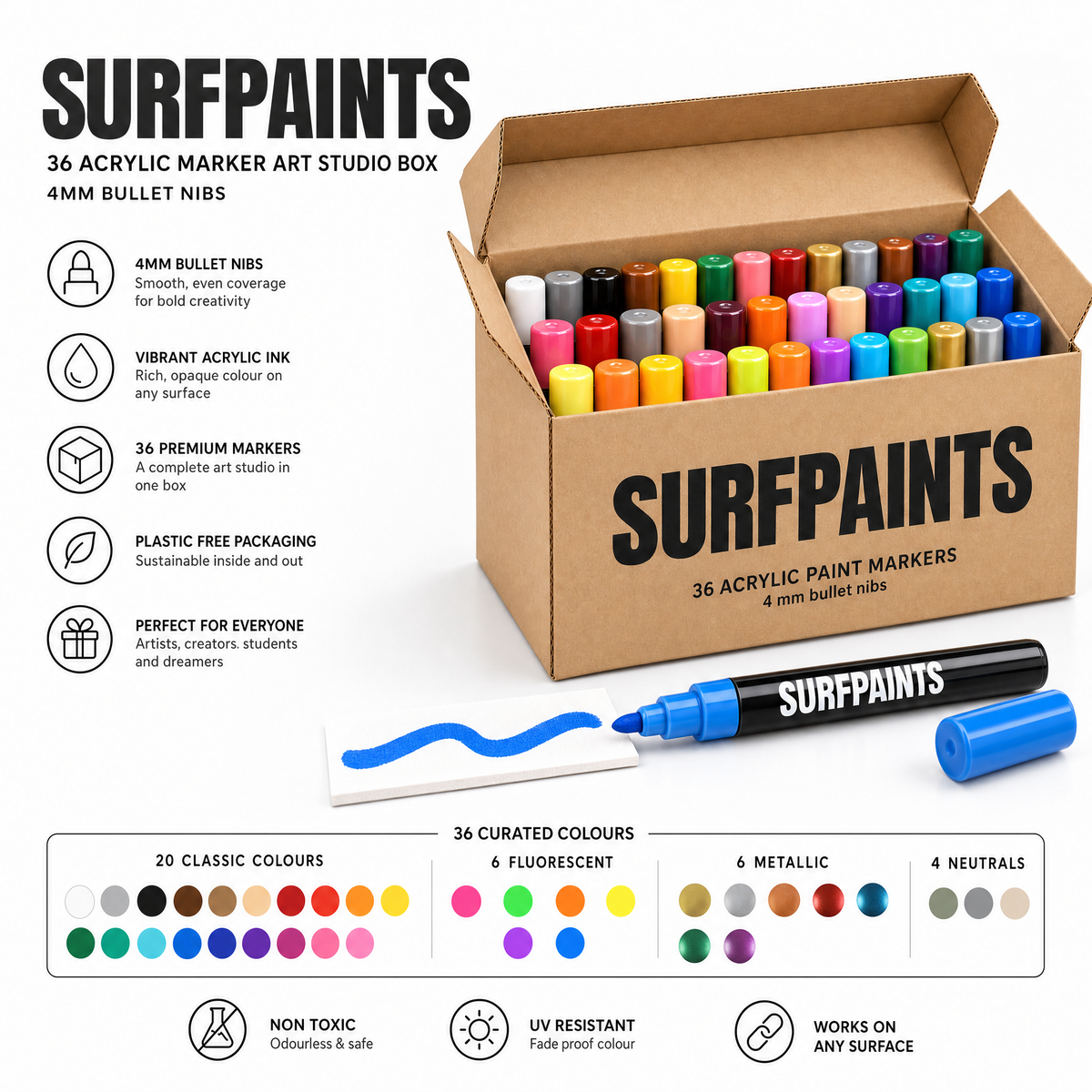 36-Colour Acrylic Paint Pen Set – Complete Artist Collection