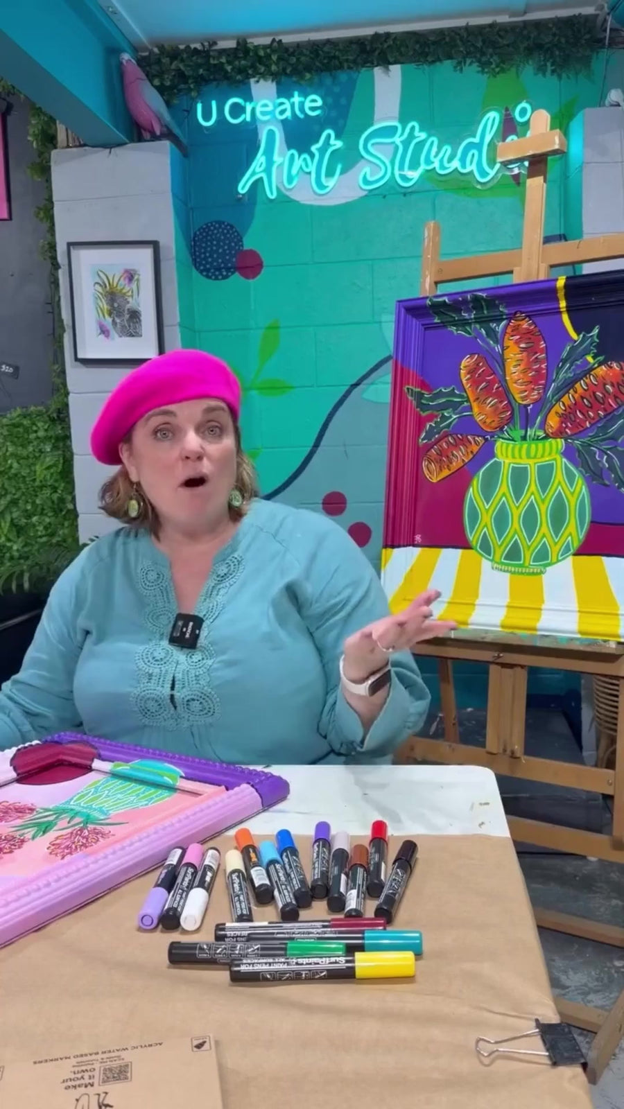Art educator from U Create Art Studio testing Surfpaints paint pens