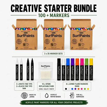 SurfPaints Creative Starter Bundle with 100+ markers on a white background