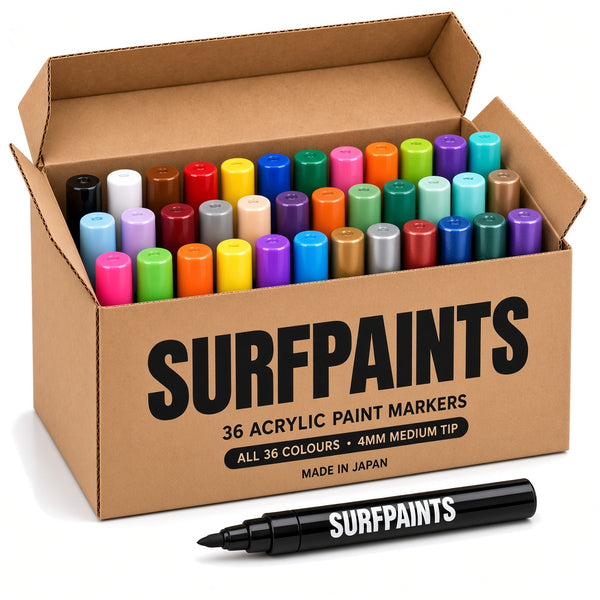 Surfpaints 36-Colour Acrylic Paint Pen Set – Complete Artist Collection, 4mm Medium Tip