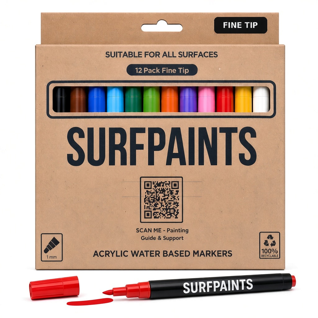 Surfpaints Fine Tip 12-Pack 1mm Japanese Acrylic Paint Markers for All Surfaces