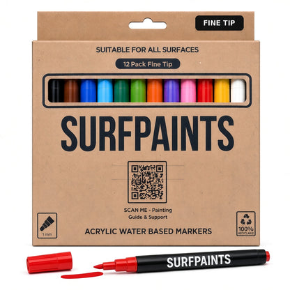 Surfpaints Fine Tip 12-Pack 1mm Japanese Acrylic Paint Markers for All Surfaces