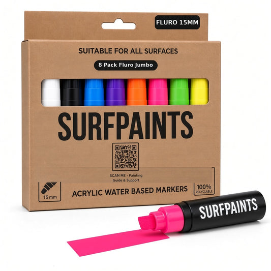 Surfpaints Fluro Jumbo 8-Pack 15mm Japanese Acrylic Paint Markers for All Surfaces