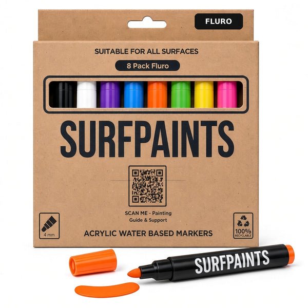 Surfpaints Acrylic Paint Pens 8 Pack - Fluro, 4mm Medium Tip