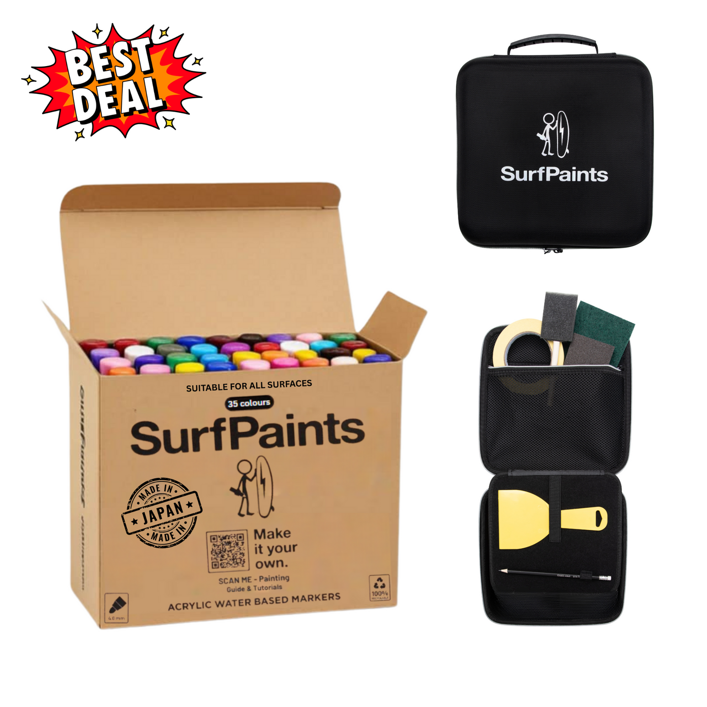 Surfpaints Acrylic Paint Pen Studio Kit - Artist Grade Weatherproof Formula for All Surfaces + Paint Tools & Storage Case