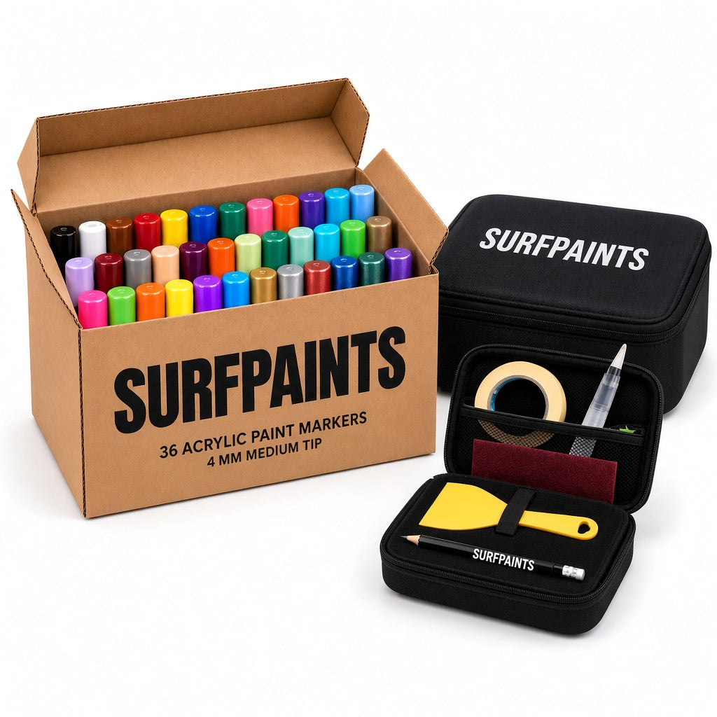 Surfpaints Complete Acrylic Paint Pen Studio Kit – 36 Colours + Case & Accessories
