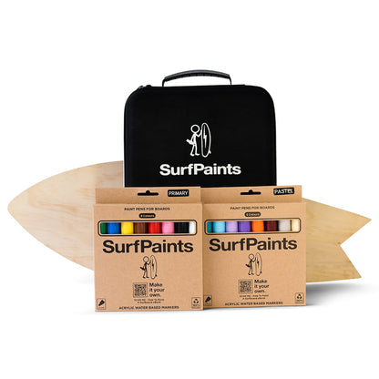 All-in-One Bamboo Surfboard Art Kit: DIY Surface Prep, Paint & Customise - Includes Primary & Pastel Acrylic Sets