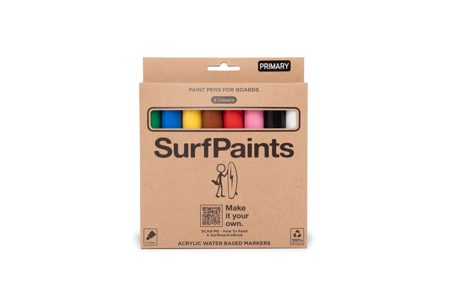 All-in-One Bamboo Surfboard Art Kit: DIY Surface Prep, Paint & Customise - Includes Primary & Pastel Acrylic Sets